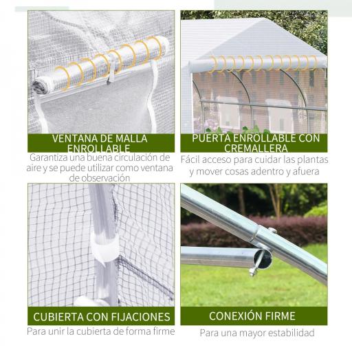 Invernadero de Túnel 445x300x205 cm Invernadero de Jardín con 6 Ventanas y Cubierta de Polietileno PE 140 g/m² Blanco [6]