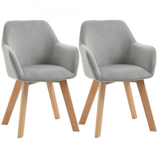Juego de 2 Sillas de Comedor Modernas Tapizadas en Terciopelo con Patas de Madera para Salón 54x57x80 cm Gris [7]