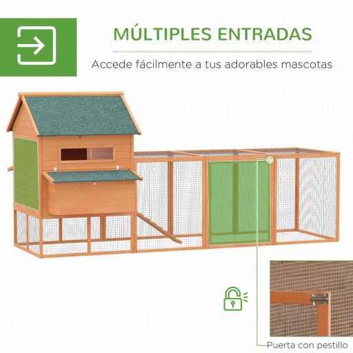Gallinero de Exterior de Madera para 8-10 Gallinas con 2 Nidos Bandeja Extraíble y Rampa 347x160x150 cm Madera natural [4]