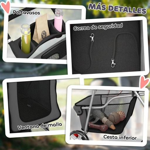 Carrito para Perros Pequeños con Cesta de Almacenaje Portavasos Ruedas y Cojín Lavable 77x44x102 cm Gris Oscuro [6]