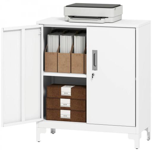 Armario Archivador Metálico con 2 Puertas Cerradura Estante Fácil Montaje para Oficina Estudio Garaje 80x35x91 cm Blanco [8]