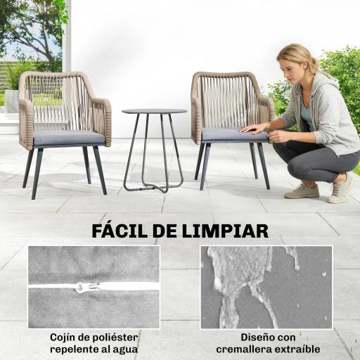 Set de 2 Sillas de Jardín Exterior de Ratán con Cojines Reposabrazos y Marco de Acero para Terraza 54x65x80 cm Gris [5]