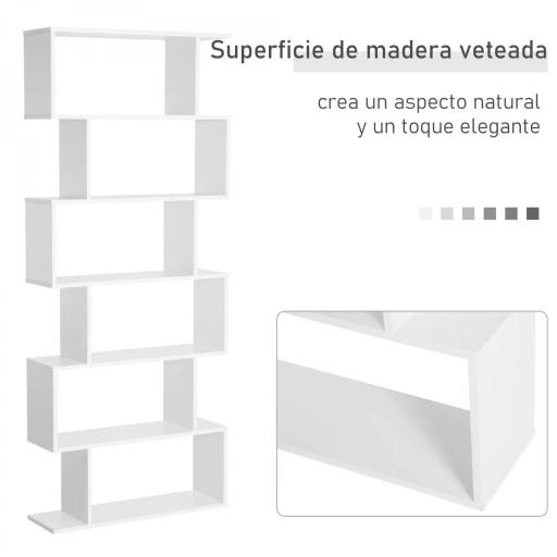 Estantería para Libros Moderna Librería con 6 Estantes para Comedor Salón Estudio 80x23x192 cm Blanco [3]