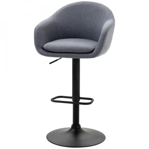 Taburete de Bar Regulable Tapizado de Tela con Reposapiés y Pata de Acero Carga 110 kg 54x54x92-112 cm Gris Oscuro [8]