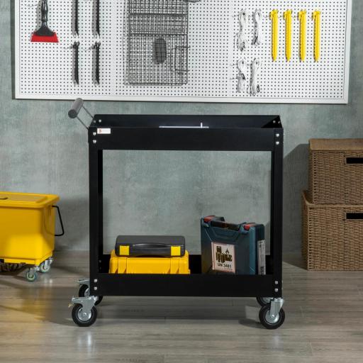 Carro de Herramientas de 2 Niveles Carro de Taller con Ruedas de Acero para Garaje Carga 150 kg 84,5x38x84 cm Negro [9]