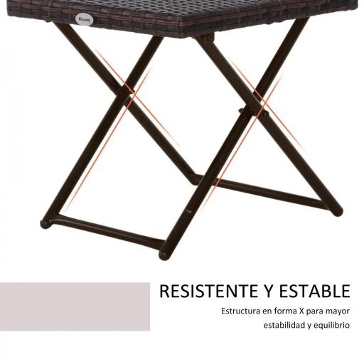 Mesa de Terraza Exterior de Ratán PE Plegable con Patas Cruzadas y Marco de Acero para Patio Balcón 40x40x40 cm Marrón [3]