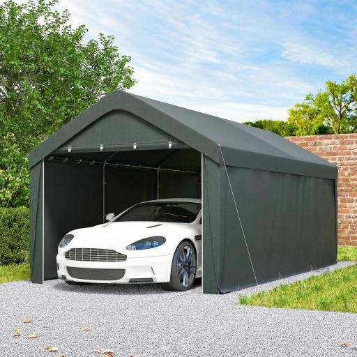 Carpa Garaje de Exterior 3x6 m con Tejido PE Resistente Estructura de Acero y Paredes Desmontables Gris Oscuro [2]
