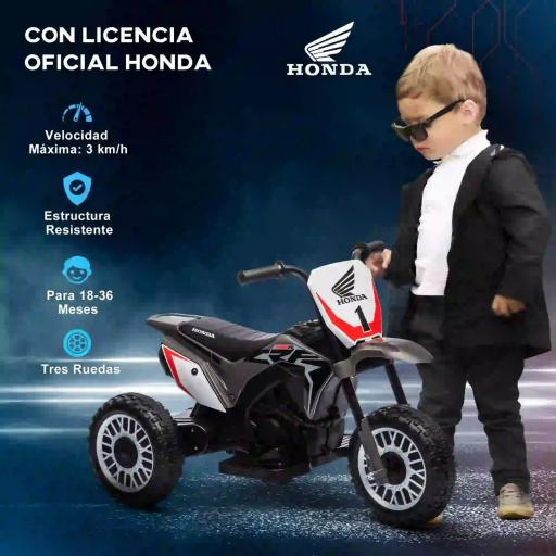 Moto Eléctrica Infantil con Licencia Honda CRF450RL con Velocidad 3 km/h Bocina Sonido de Arranque 71x40,5x43,5 cm Gris [4]