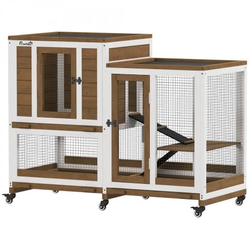 Conejera de Madera de 2 Niveles Jaula para Conejos con Ruedas Escaleras y Bandejas Extraíbles 110x50x86 cm Marrón [8]