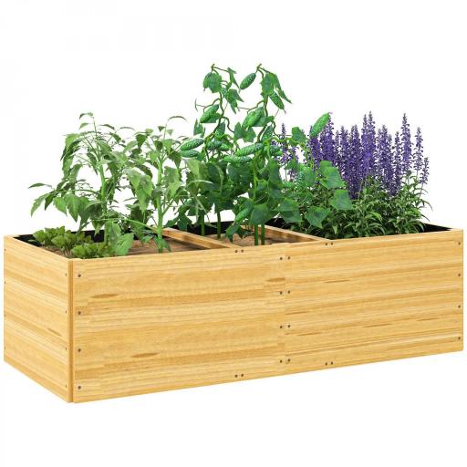 Jardinera de Madera con 3 Zonas de Cultivo y Forro Ideal para Verduras Hierbas y Flores 140x60x40cm Natural [8]