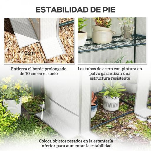 Invernadero de Exterior con Techo Inclinado 3 Estantes 2 Puertas Enrollables y Marco de Acero 144x48x152 cm Blanco [2]