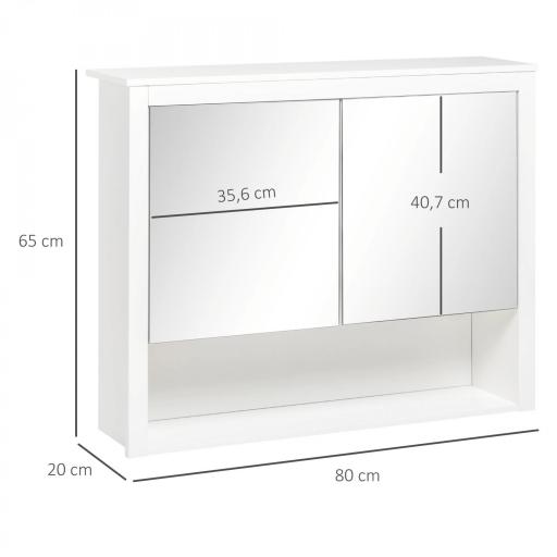 Armario de Pared con Espejo Armario Colgante con 2 Puertas de Vidrio y Estante de Almacenaje 80x20x65 cm Blanco [9]