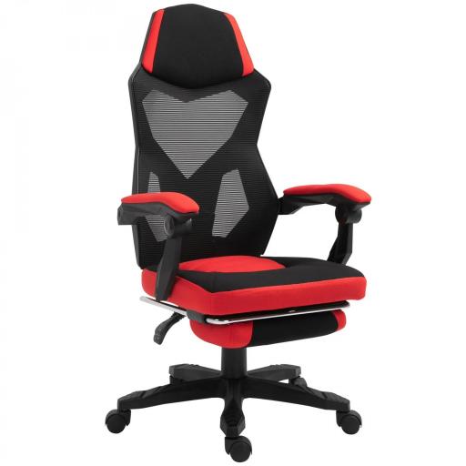 Silla de Oficina con Reposapiés Altura Regulable y Respaldo Reclinable 135° 58x63x112-122 cm Rojo y Negro [8]