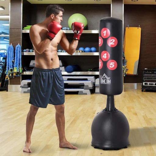 Saco de Boxeo de Pie 165 cm con Base Rellenable de Agua 22,5 kg o Arena 27,5 kg y Ventosas de Goma para Adultos y Niños 50x50x165 cm Negro