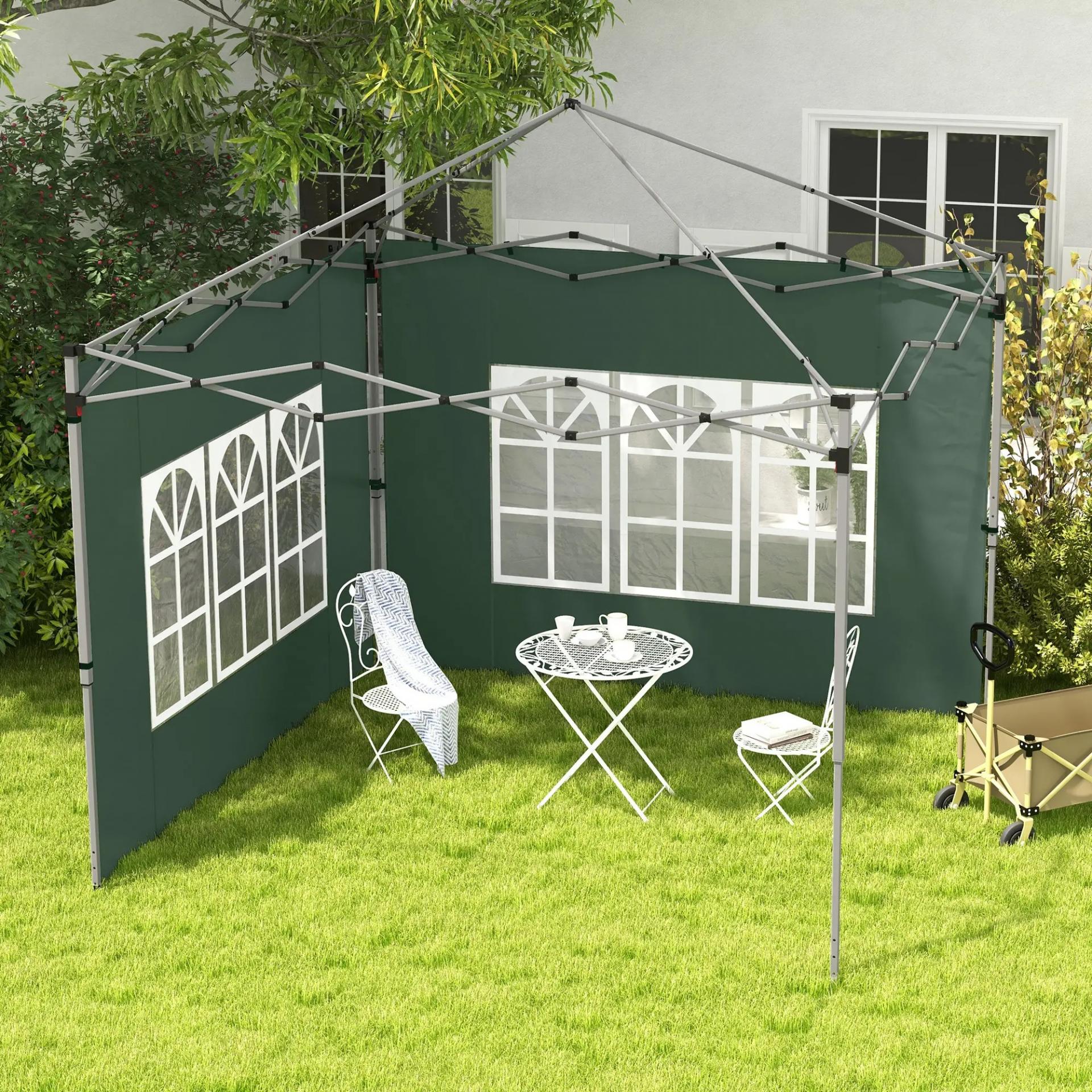 Paredes Laterales para Carpa de 3 x 3 / 3 x 4 m 2 Paneles de Tela Oxford de 295x195 cm con Ventana para Fiestas Verde