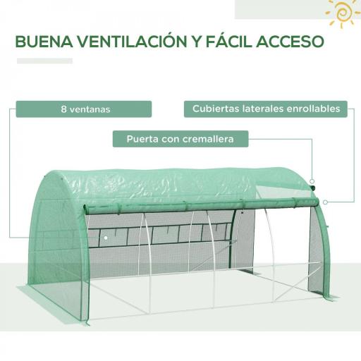 Invernadero de Túnel 4x3x2 m con Puerta y 8 Ventanas de Malla Enrollables Invernadero de Huerto para Patio Jardín Verde [5]