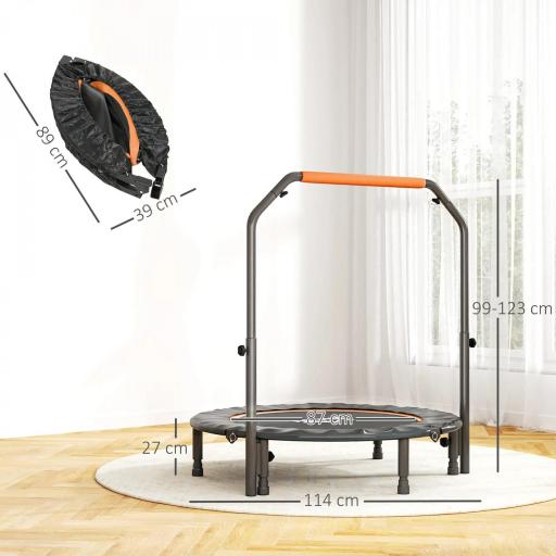 Cama Elástica Plegable Ø114 cm con Mango Ajustable Marco de Acero para Entrenamiento Piernas Cuerpo Naranja y Negro [1]