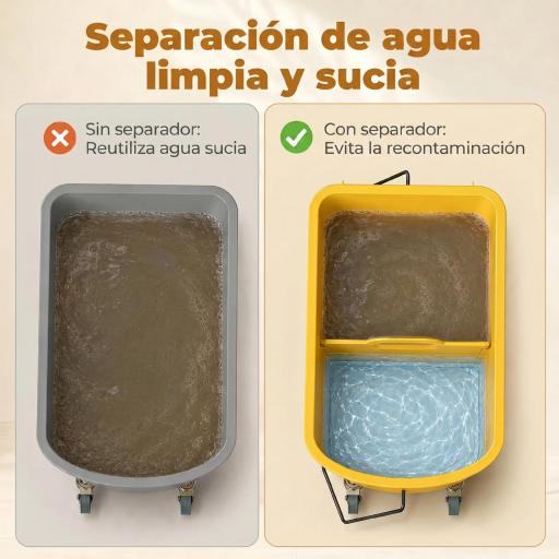 Cubo de Fregar 20L con Ruedas y Escurridor Cubo para Fregona con Separador de Agua 60x27x70,5 cm Amarillo [3]