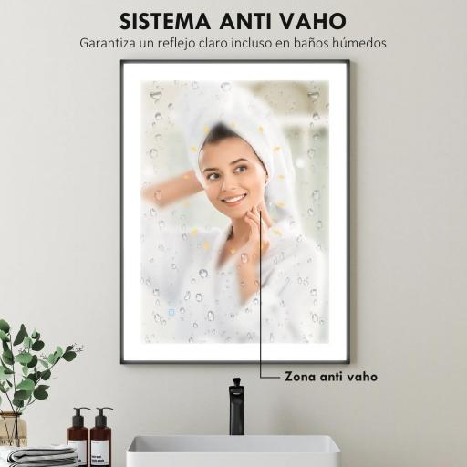 Espejo de Baño con Luz LED 80x60 cm con 3 Colores de Luz Función Antivaho Función de Memoria IP44 Horizontal/Vertical [3]