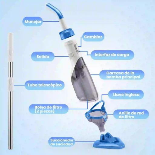Limpiafondos de Piscina Manual Inalámbrica con Cepillo y Barra Ajustable de 63-150 cm para Piscinas Pequeñas Azul [6]