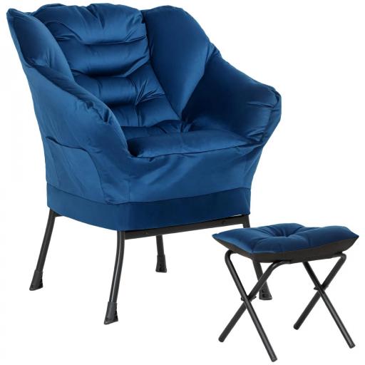Sillón de Salón con Otomana Sillón de Relax con Bolsillos Laterales y Patas de Acero para Sala de Estar Dormitorio Azul [9]