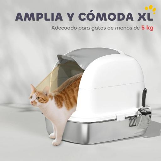 Arenero para Gatos de Acero Inoxidable XL con Tapa Abatible Laterales Altos Entrada Superior Pala Blanco [5]