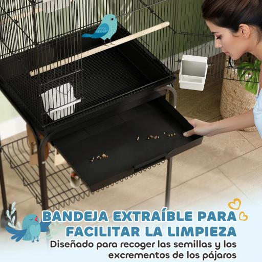 Jaula para Pájaros con Ruedas Comederos Perchas Columpio y Bandeja Extraíble 50,5x41x163 cm Negro [5]