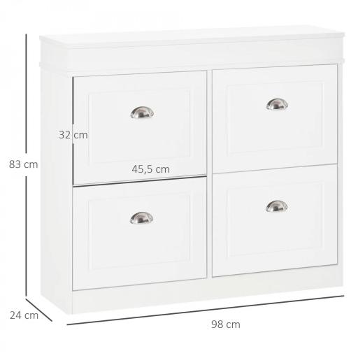 Mueble Zapatero de 4 Puertas Zapatero Estrecho con Estantes Ajustables y Extraíbles Capacidad de 16 Pares para Pasillo Entrada Recibidor 98x24x83 cm Blanco [1]
