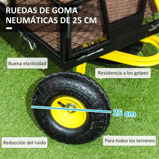 Carro de Jardín Basculante Carga 200 kg con Paneles Laterales Desmontables y 4 Ruedas Neumáticas Negro y Amarillo [5]