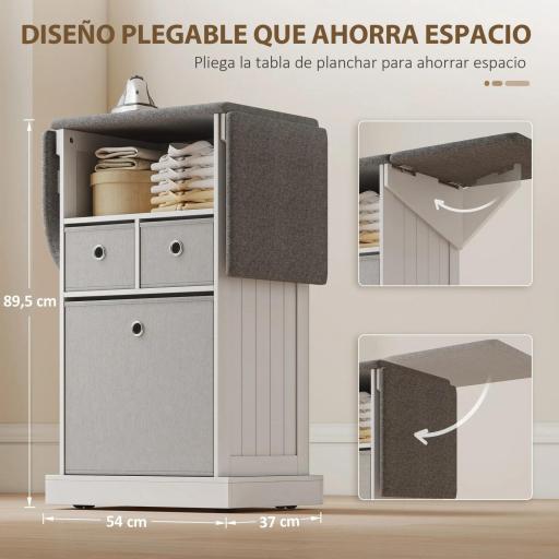 Mueble de Plancha con Ruedas Tabla de Planchar Plegable 3 Cajones de Tela 121x37x89,5 cm Blanco [2]