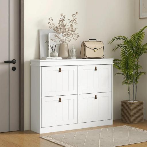 Zapatero Estrecho con 4 Puertas Abatibles y Estantes Ajustables para 20 Pares de Zapatos con Antivuelco 105x24x82,5 cm