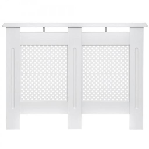 Cubre Radiadores, 111.5x19x82 cm, Cubierta para Radiador Moderna de MDF, con Estante Superior y Listones, para Salón, Dormitorio, Pasillo, Blanco [8]