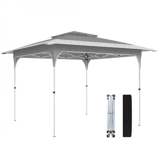 Carpa Plegable 3,5x3,5 m Pop-up con Altura Ajustable 3 Niveles Doble Techo Cierre Central y Bolsa UPF50+ Gris [9]
