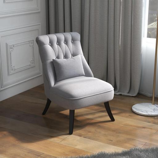 Butaca de Salón Tapizado en Lino con Cojín y Marco de Madera Sillón para Sala de Estar Gris [5]