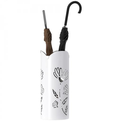 Paragüero de Acero con 4 Ganchos y Bandeja de Goteo Extraíble y Diseño Decorativo 17x17x41 cm Blanco [9]