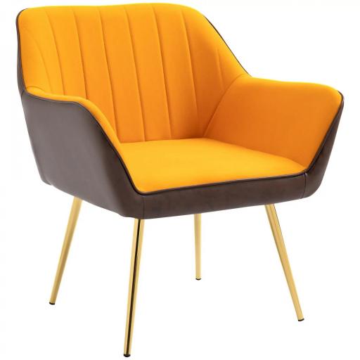 Silla de Cuero Sintético y Terciopelo con Respaldo a Rayas Patas Doradas y Asiento Acolchado para Salón Dormitorio Gris [8]