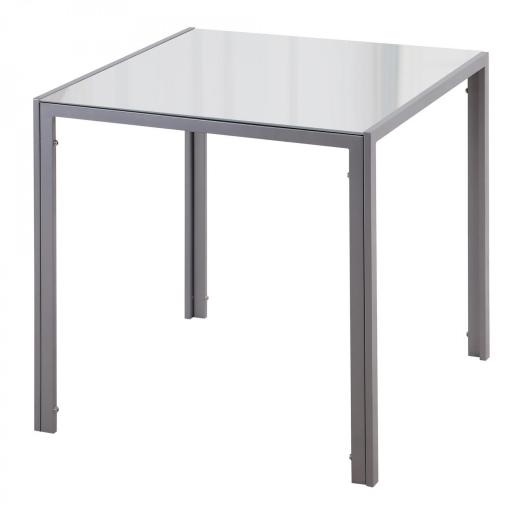 Mesa de Comedor de Cristal Mesa de Cocina Cuadrada para 4 Personas con Patas de Metal para Salón 75x75x75 cm Gris [8]