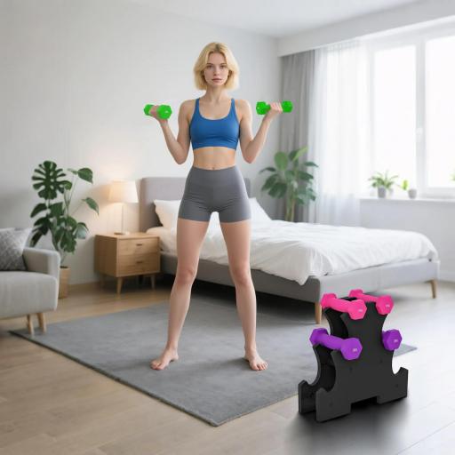 Set de Mancuernas Hexagonal 2 x1kg 2 x2kg 2 x3kg con Soporte de Almacenamiento para Entrenamiento en Casa Multicolor [6]