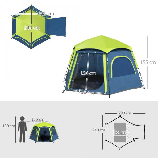 Tienda de Campaña para 4 Personas con Fácil Montaje Protección UV y Bolsa de Transporte 280x240x155 cm Azul [1]