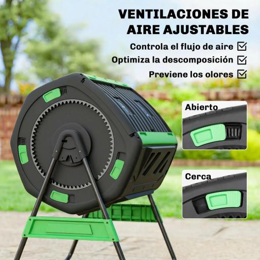 Compostador Giratorio 200L con Sistema de Ventilación y Base de Metal para Compostaje de Residuos Orgánicos Verde [9]