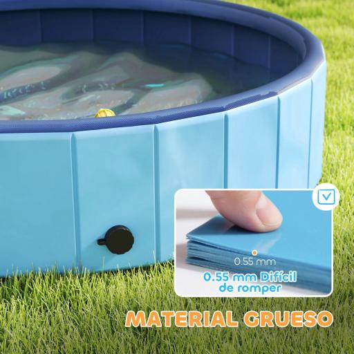 Piscina para Perros Medianos y Pequeños Plegable con Aspersor de PVC Antideslizante Resistente Ø100x30 cm Azul Claro [5]