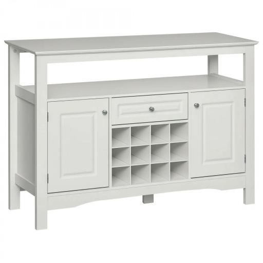Aparador de Comedor con 1 Cajón 1 Estante Abierto 2 Puertas y Botellero para 12 Botellas 116,5x40x82,5 cm Blanco [8]