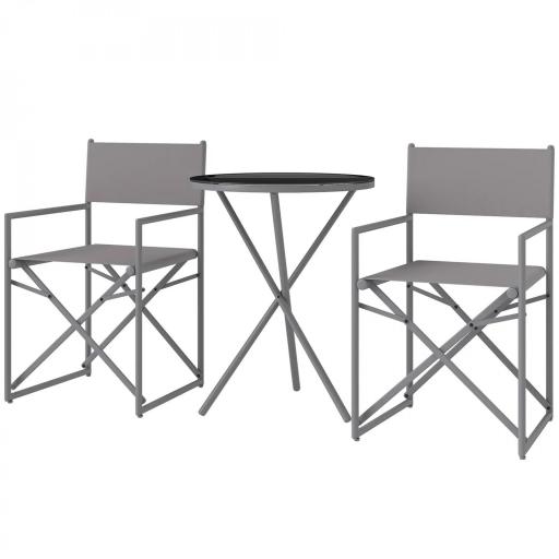 Conjunto de Jardín 3 Piezas con Mesa Redonda de Vidrio Templado y 2 Sillas Plegables con Asientos de Malla Transpirable [9]