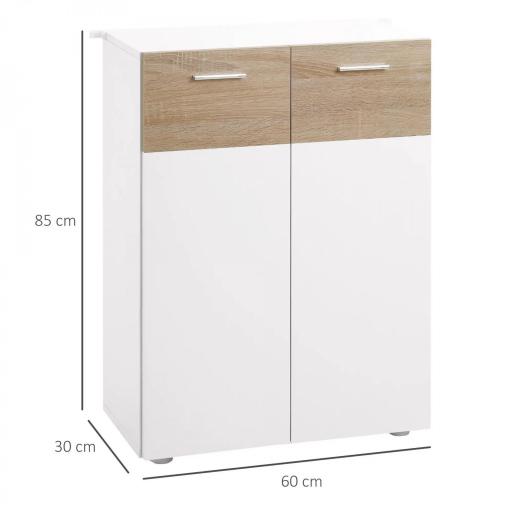 Armario de Suelo para Baño con 2 Puertas y Estantes Interiores Ajustables Mueble Auxiliar de Madera Multiusos para Salón Cocina Comedor 60x30x85 cm Blanco [1]