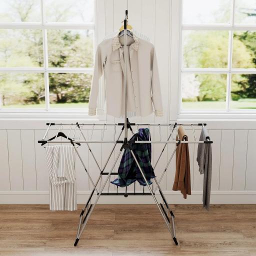 Tendedero Vertical Plegable con Alas Ajustables 4 Soportes para Calzado Barra y Estante 139x62,5x201 cm Plata [3]