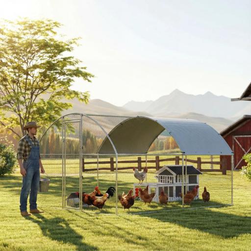 Gallinero para Exterior 2,8x3,4x1,9 m Cubierta de Tela Oxford Anti-UV Impermeable Pestillos para 10-16 Gallinas Plata