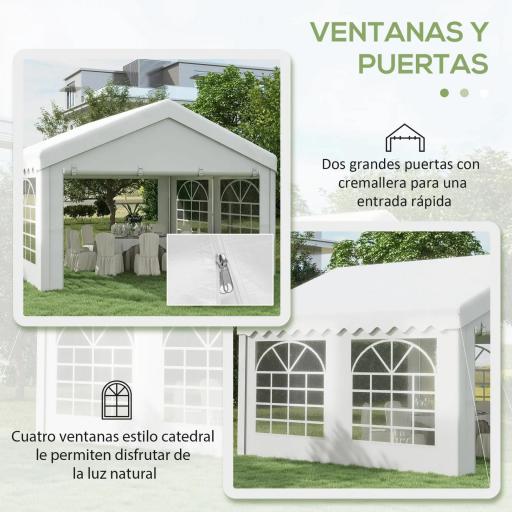 Carpa para Fiesta Cochera Gazebo 4x4m Pergola Cenador Pabellón 4 Paneles Laterales 6 Ventanas Anti-UV para Eventos Bodas Acero PE Blanco [5]