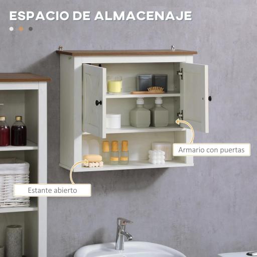 Armario de Pared para Baño Mueble de Baño Colgar con 2 Puertas y Estantes de Almacenamiento 60x19,5x52,5 cm Blanco [2]