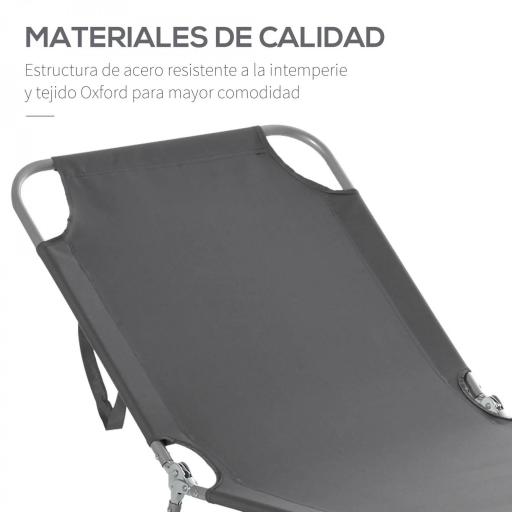 Tumbona de Jardín Plegable con Respaldo Ajustable en 5 Posiciones Carga 120 kg para Terraza Piscina 187x55x24 cm Gris [4]