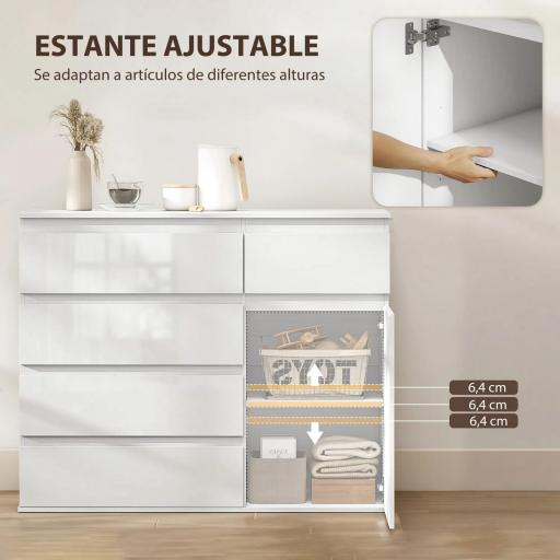 Aparador de Salón con 5 Cajones Estantes Ajustables Puerta de Cierre Suave 100x40x80 cm Blanco Brillo [6]